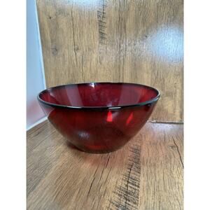 Ruby Red Glass Bowl Vintage French Arcoroc 9 In Salads Fruits